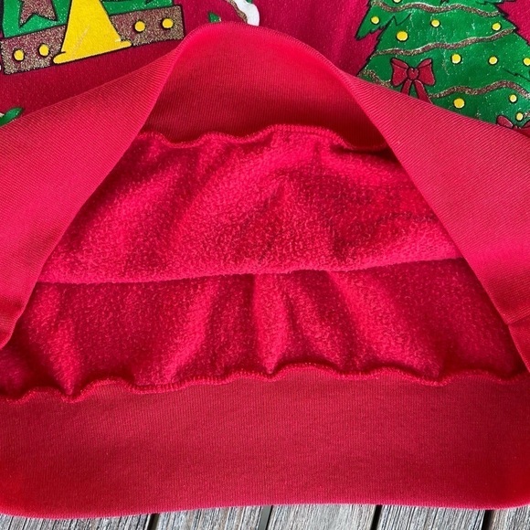 VTG Christmas Sweatshirt Cat Mouse Holiday Time Puffy Graphic Crewneck Med Red - Picture 9 of 11